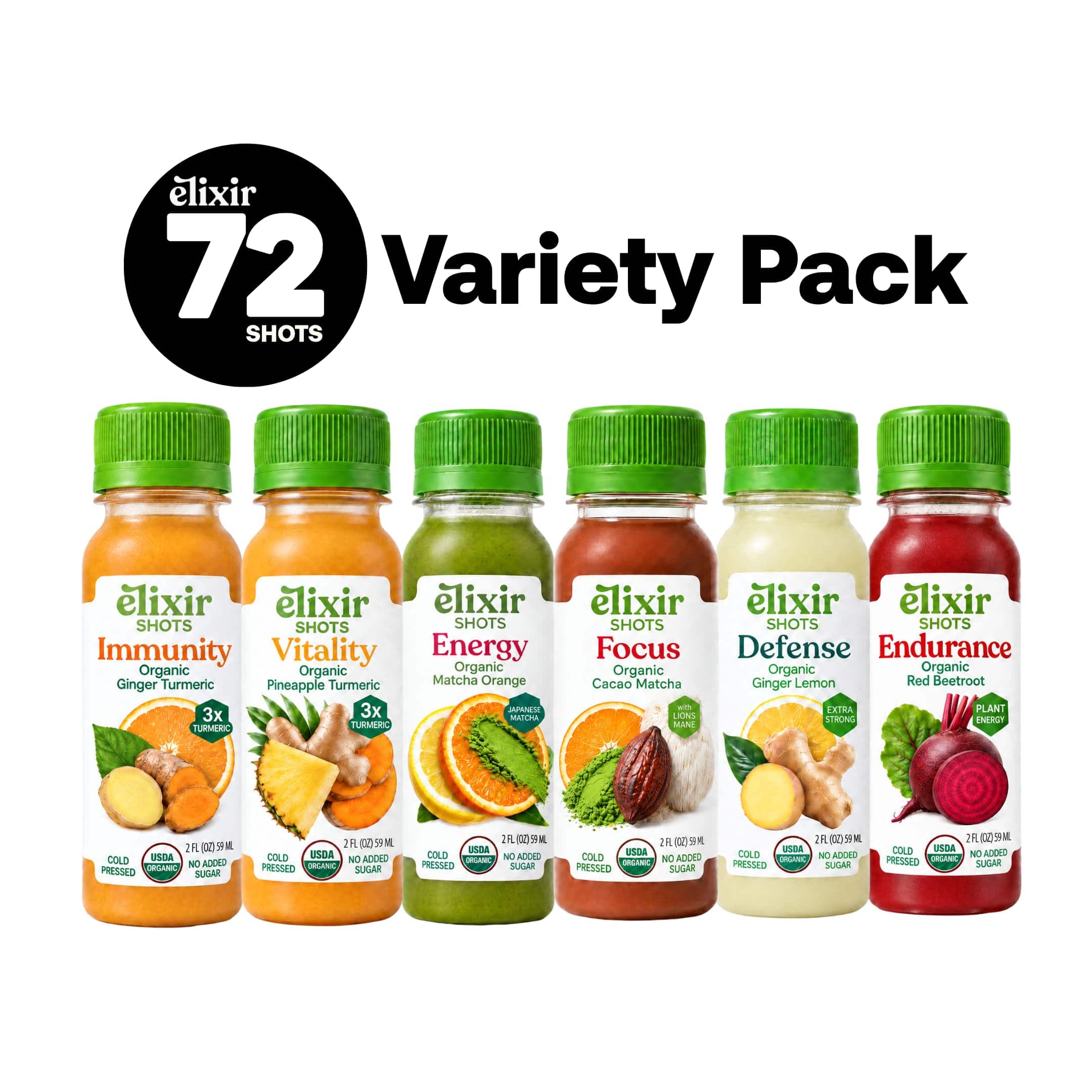 Variety Pack | Cold-Pressed Organic Wellness Shot | Elixir Shots
