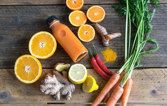 Cold pressed turmeric and ginger wellness shots