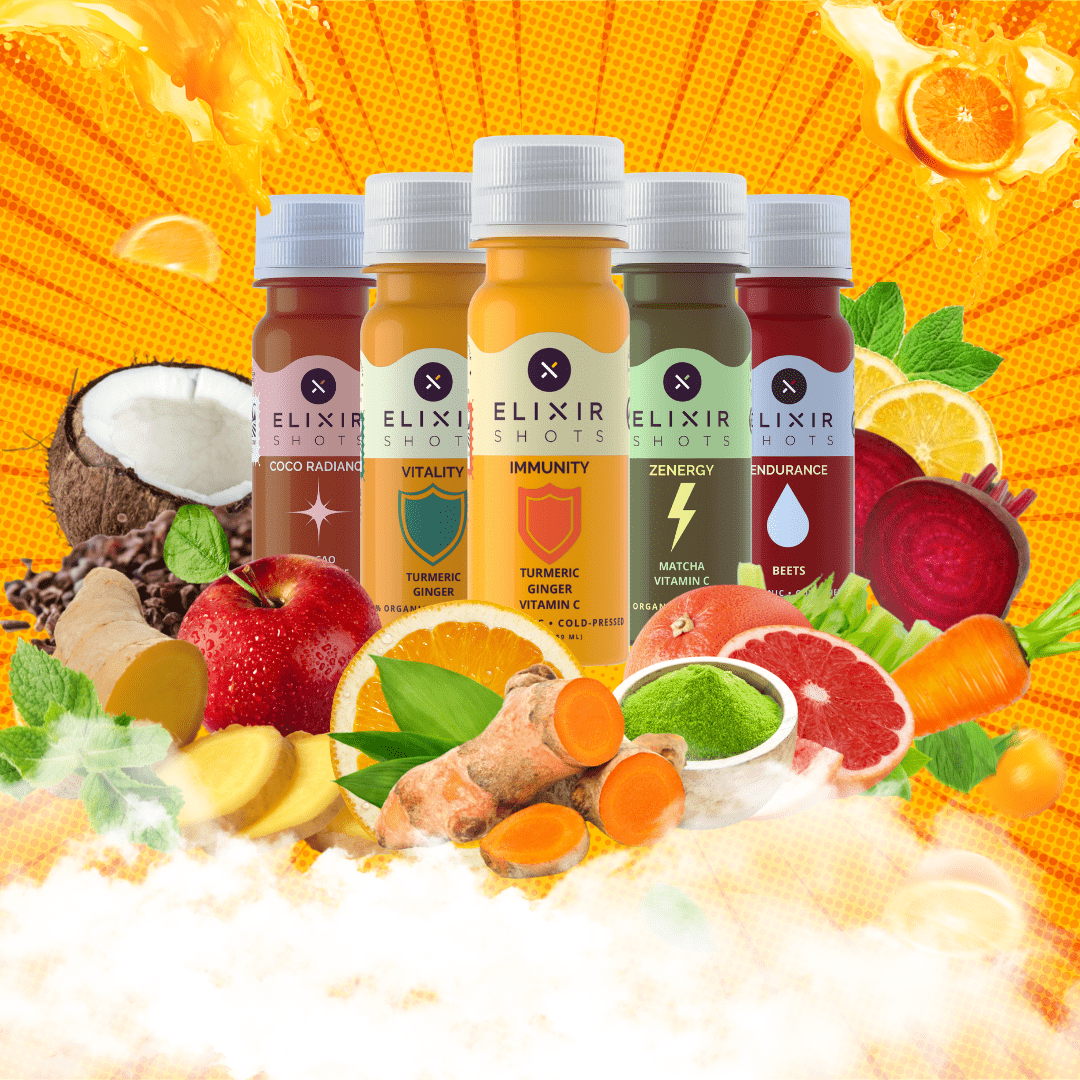 Variety Pack Slide and Picture Turermic Ginger Matcha Cacao Beet Enduranc Immunity Immunity Boost Cold Pressed juice juice shots energy shots wellness shots elixir shots turmeric shots ginger shots turmeric recipes pain relief inflammation vegan plants