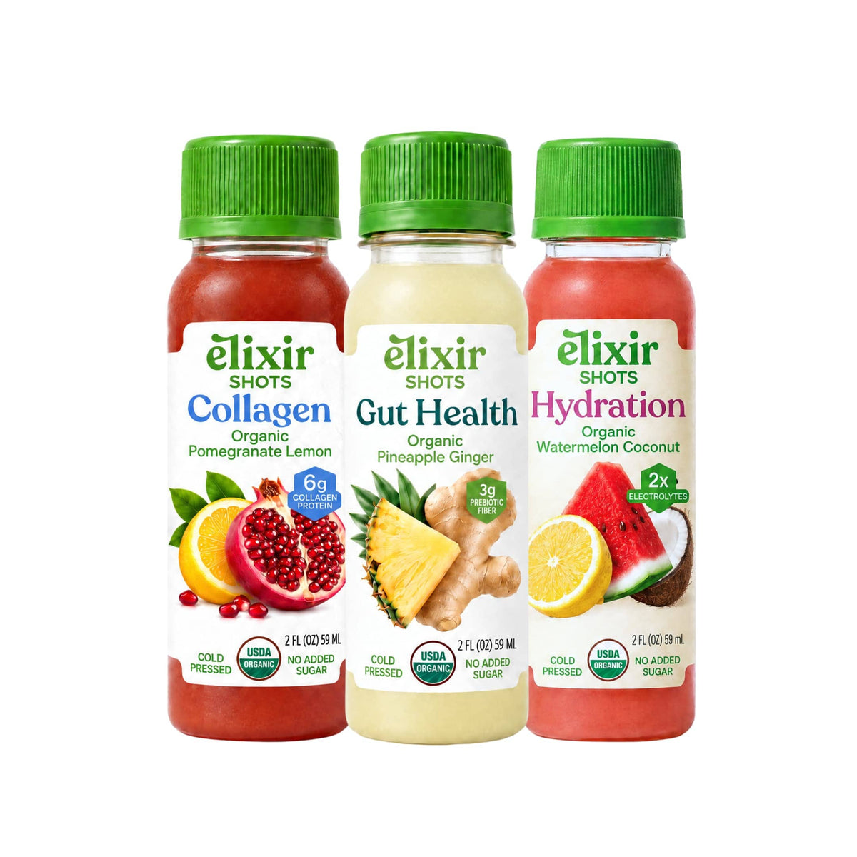 Elixir Shots Wellness Shots 12 Pack Hydration + 12 Pack Gut Health + 12 Pack Collagen+ Inner Glow