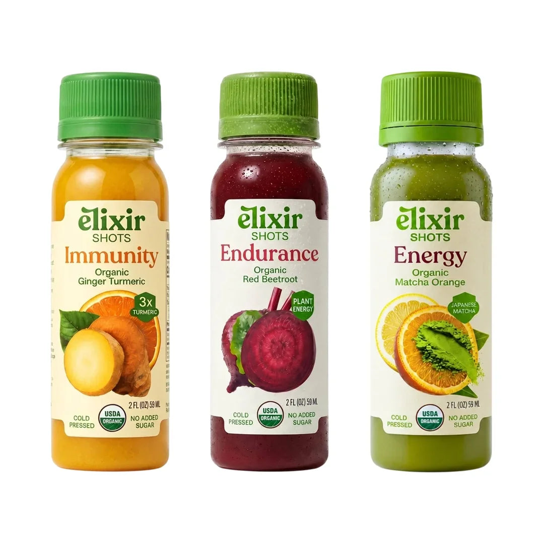 Elixir Shots Wellness Shots 12 Pack Immunity + 12 Pack Endurance + 12 Pack Energy Best Sellers Bundle