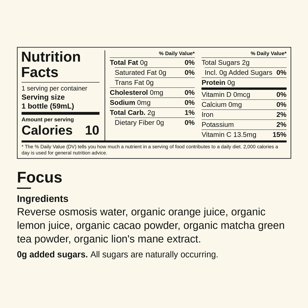 Nutrition facts and ingredients for Focus