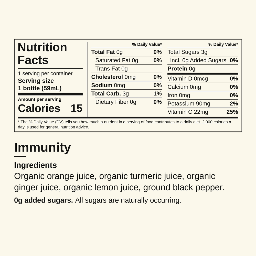 Nutrition facts and ingredients for Immunity