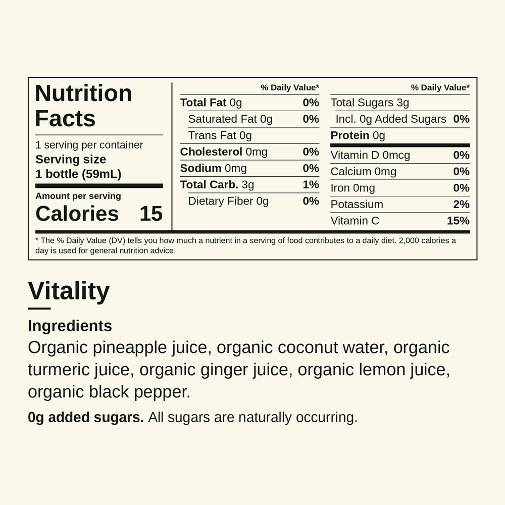 Nutrition facts and ingredients for Vitality